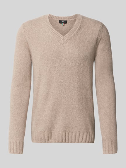 CINQUE Sweter z dzianiny z dekoltem w serek model „UPO” Beżowy 2