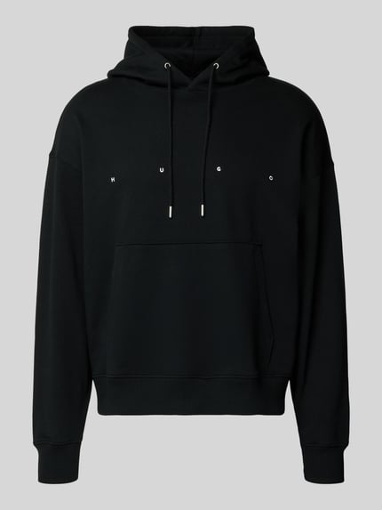 HUGO Bluza z kapturem o kroju relaxed fit z czystej bawełny Model 'DOLAND' Czarny 2
