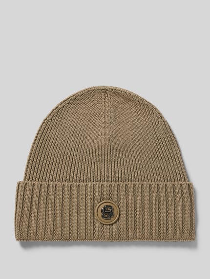 BOSS Mütze aus Wolle mit Logo-Badge Beige 1
