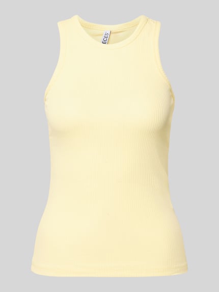 Produktfoto, Slim Fit Tank Top aus Baumwoll-Mix Modell 'RUKA BOXER' von Pieces, jednolity kolor, okrągły dekolt, szerokie ramiączka, prążkowana faktura