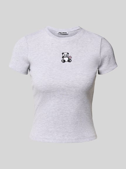 REVIEW T-Shirt mit Motiv-Stitching und Rundhalsausschnitt Hellgrau Melange 2