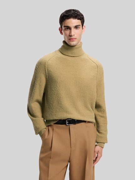 HUGO Rollkragenpullover mit Bouclé-Struktur Beige 4
