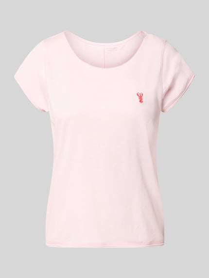 Produktfoto, Regular Fit T-Shirt mit Motiv-Stitching von Christian Berg Woman in zartem Rosa, reine Baumwolle, Rundhalsausschnitt, Rückenlänge 61 cm bei Größe S.