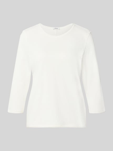 Produktfoto, weißes Regular Fit 3/4-Shirt aus reiner Baumwolle von s.Oliver RED LABEL vor grauem Hintergrund.