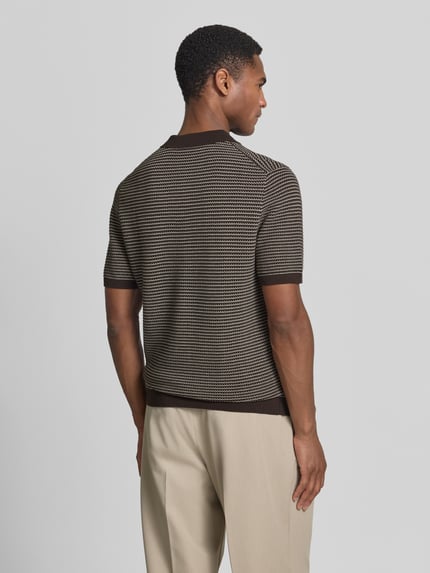 DRYKORN Slim fit gebreide poloshirt in two-tone-uitvoering model 'Triton' Donkerbruin - 5