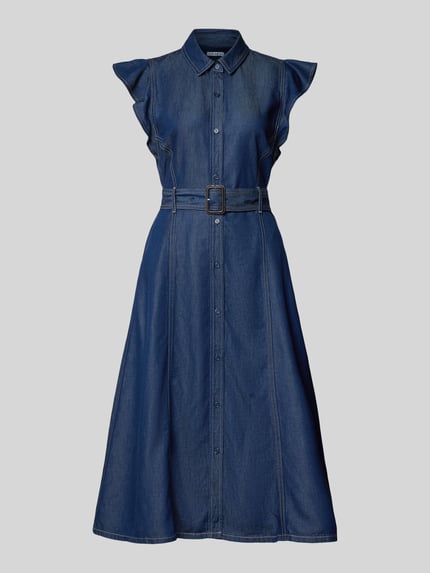 Produktfoto, Fit and Flare Jeanskleid aus Lyocell von Tommy Hilfiger in dunklem Blau mit Gürtel und Knopfleiste, Damen Jeanskleid