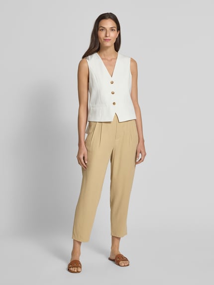 Jake*s Casual Tapered fit stoffen broek met bandplooien Zand - 1
