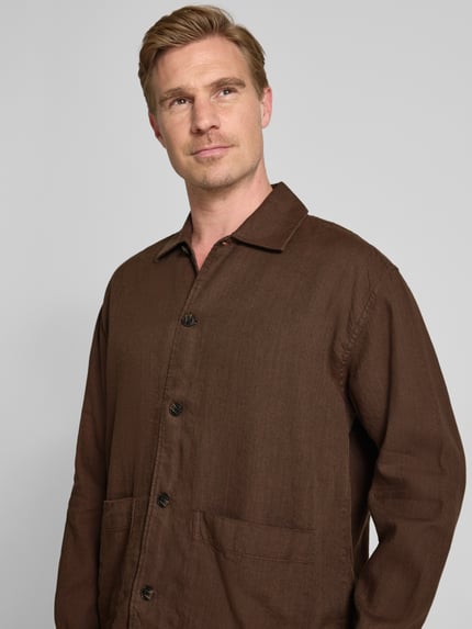 Selected Koszula wierzchnia o kroju relaxed fit z mieszanki bawełny i lnu model ‘RELAXTONY’ Średniobrązowy 3