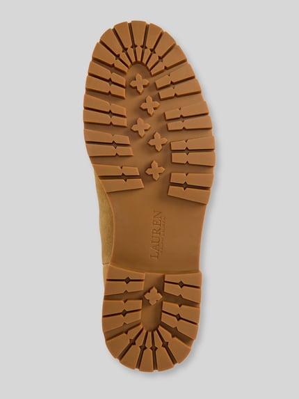 Productfoto, lichtbruine grof geprofileerde zool met Lauren Ralph Lauren logo, Stiefeletten aus echt leer mit logodetail van Lauren Ralph Lauren, Dames