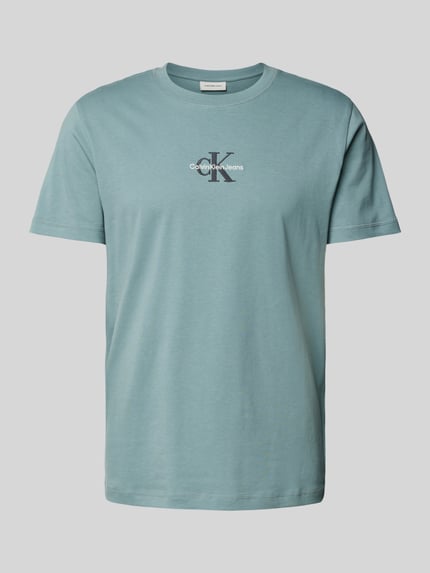 Calvin Klein Jeans T-shirt met labelstitching Rookblauw - 2