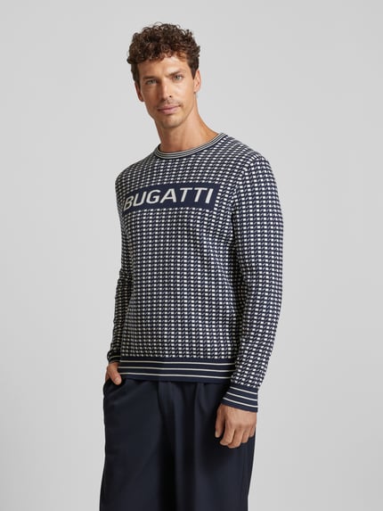 bugatti Gebreide pullover met labelprint Olijfgroen - 4