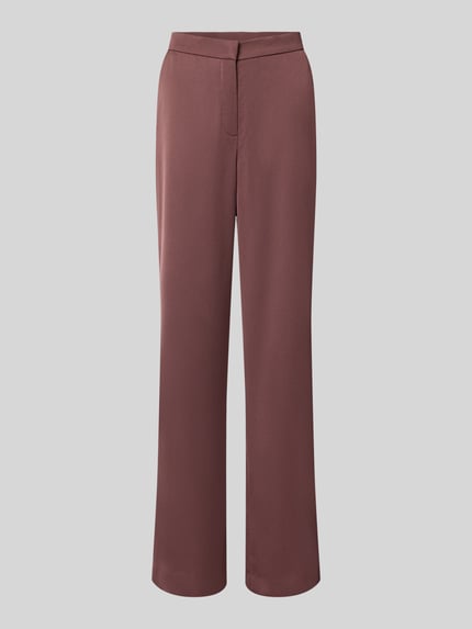Produktfoto, Straight Fit Hose aus Satin von SWING in Braun, glatte Oberfläche, elegantes Design, Haken- und Reißverschluss, Damenmode