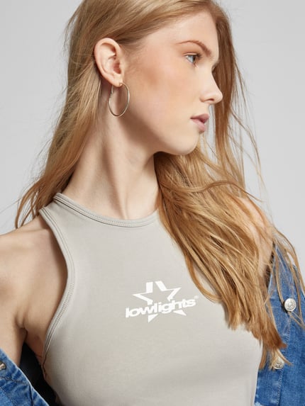 Low Lights Studios Korte top met labelprint, model 'SUPERSTAR' Lichtgrijs - 3