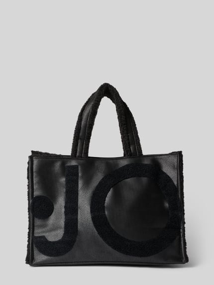 Produktfoto, Tote Bag mit Logo-Detail Modell 'Montone' von Liu Jo White, schwarzes Kunstleder, Teddyfellbesatz, 41x30x20 cm, 42 cm Schulterriemen