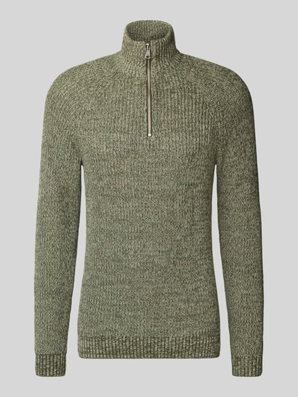 Blend Slim Fit Strickpullover mit Reißverschluss Modell 'Darik' Oliv 2