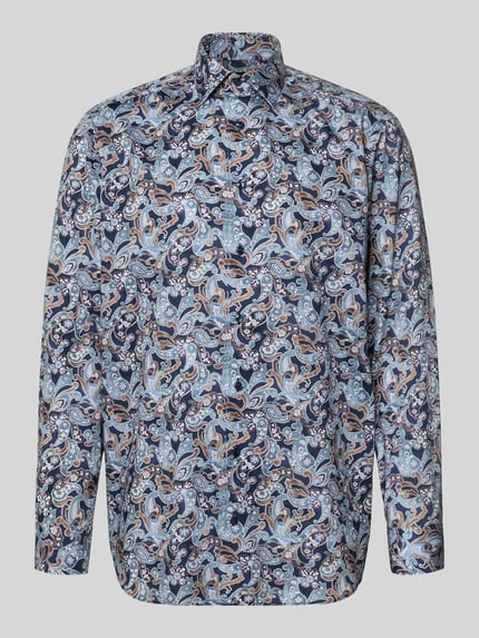 Produktfoto, Comfort Fit Businesshemd aus reiner Baumwolle Modell 'New Kent' von OLYMP, Herren Businesshemd, bunt gemustert in Blau- und Brauntönen