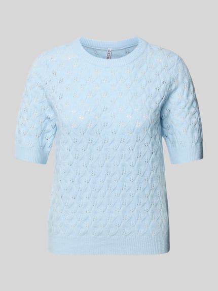 Produktfoto, Regular Fit Pullover mit Woll-Anteil Modell 'LELOU' von Pieces, Optik: Unifarben, hellblau, Strick, kurzarm, Rundhals, gerippte Abschlüsse