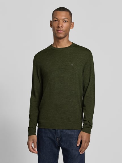Fynch-Hatton sweter z dzianiny o kroju regular fit z wełny z okrągłym dekoltem Khaki 4