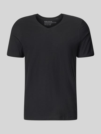 Productfoto, T-shirt met V-hals en rolzoom van MCNEAL in zwart, puur katoen, regular fit, ruglengte maat M 81 cm