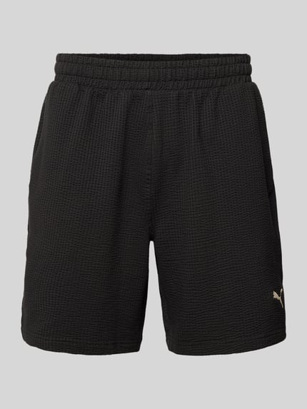 Produktfoto, Shorts mit Logo-Stitching von PUMA PERFORMANCE in Schwarz, Strukturmuster, Reine Baumwolle, Gerader-Schnitt, Elastischer-Bund