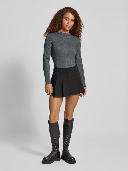 ONLY Bluzka z długim rękawem o kroju slim fit z mieszanki bawełny model ‘EMMA’ Antracytowy 1