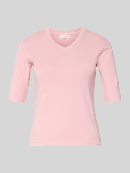 Produktfoto, T-Shirt mit Rundhalsausschnitt von Christian Berg Woman in zartem Rosaton, Baumwoll-Elasthan-Mix, Slim-Fit, 1/2-Arm, Rückenlänge 53 cm bei Größe S