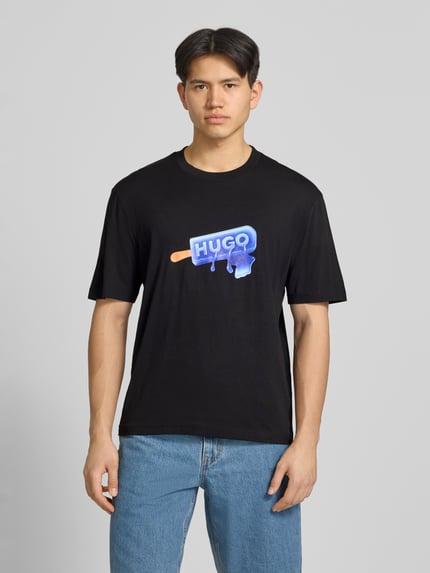 HUGO Blue t-shirt o kroju regular fit z czystej bawełny model 'NOGLASY' Czarny 4