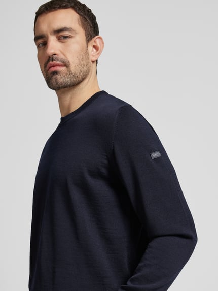 MAERZ Muenchen Regular fit gebreide pullover van zuivere scheerwol Marineblauw - 3