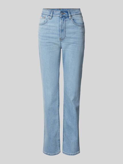 Produktfoto, Sli Fit Jeans mit 5-Pocket-Design van Calvin Klein Jeans in lichtblauw, rechte snit, stretchende katoenmix, knoop- en ritssluiting, labeldetail