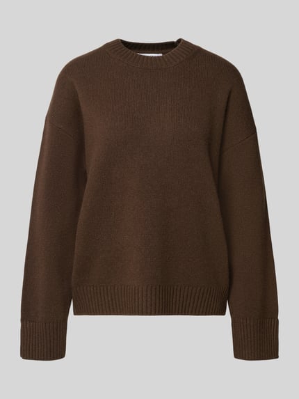 Produktfoto, Regular Fit Pullover aus Woll-Mix mit Kaschmir-Anteil van MYON, dames pullover met wolmix en kasjmier, tricotlook, ronde hals, bruin, ruglengte maat 36: 63 cm, mouwlengte maat 36: 64 cm