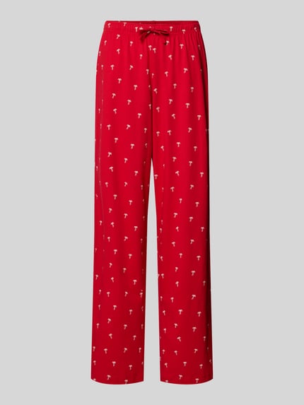 Produktfoto, Pyjama-Hose mit elastischem Tunnelzugbund von Jake*s Casual in kräftigem Rot mit Allover-Motiv-Print, Jersey-Material, Gummizug und Zugband, Damen Pyjama-Hose