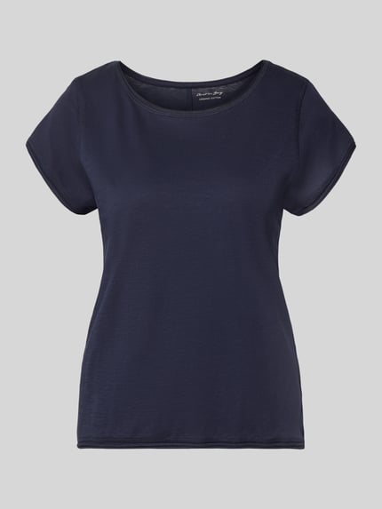 Produktfoto, T-Shirt mit Rundhalsausschnitt von Christian Berg Woman aus Reine Baumwolle, Regular-Fit, Rollsaum, dunkelblau, glatte Textur