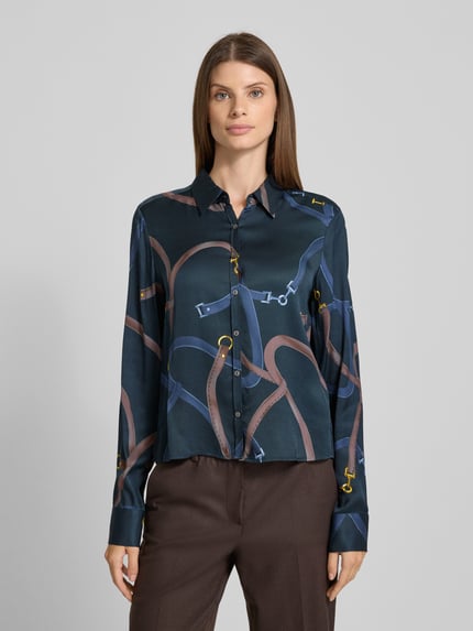 0039 Italy Overhemdblouse met knoopsluiting, model 'SIA' Donkerblauw - 4