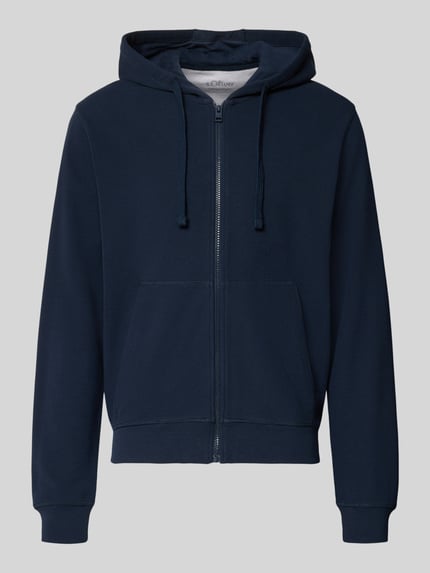 Produktfoto, Relaxed Fit Sweatjacke aus reiner Baumwolle von s.Oliver RED LABEL in Dunkelblau mit Kapuze und Reißverschluss, glatte Textur