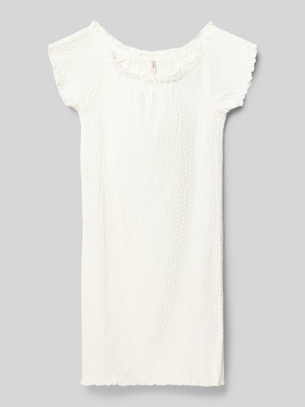 Produktfoto, Enganliegend Freizeitkleid aus Baumwoll-Mix Modell 'JOJO' od Only, biała, jednolita, długość midi, krótki rękaw z falbanką, tekstura crinkle