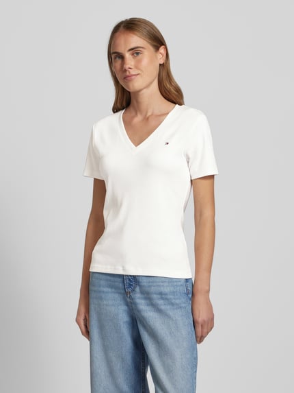 Tommy Hilfiger Slim fit T-shirt met logostitching, model 'CODY' Ecru - 4