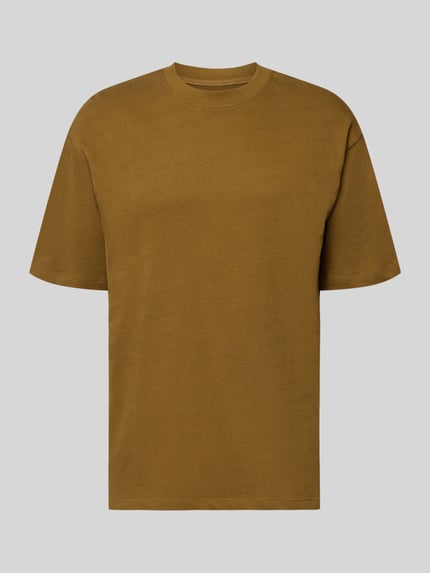 Produktfoto, T-Shirt mit Rundhalsausschnitt Modell 'KAISER' von Blend, braun, reine Baumwolle, Relaxed Fit, glatte Oberfläche, frontal.
