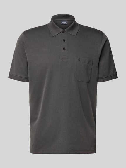 Produktfoto, Regular Fit Poloshirt mit Brusttasche von RAGMAN in Dunkelgrau, reine Baumwolle, kurze Knopfleiste, glatte Textur