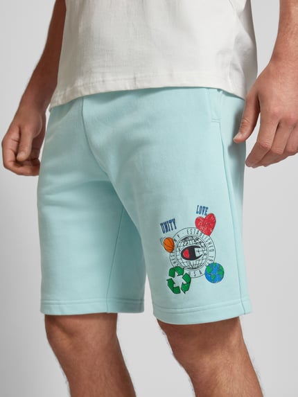Champion Szorty z dzianiny dresowej kroju regular fit z nadrukiem z motywem Jasnoniebieski 3