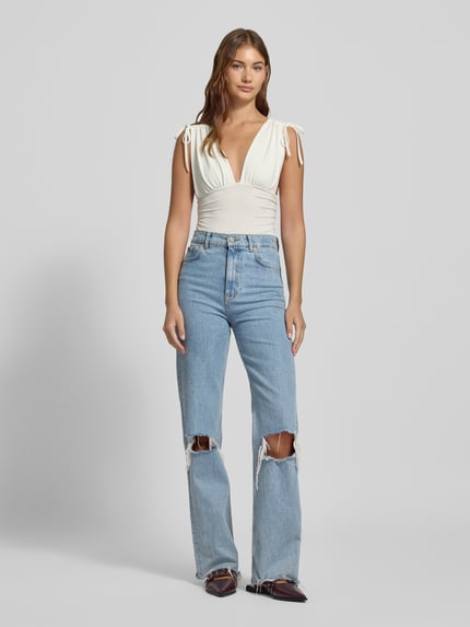 Gina Tricot Top mit V-Ausschnitt und Schnürung Offwhite 1