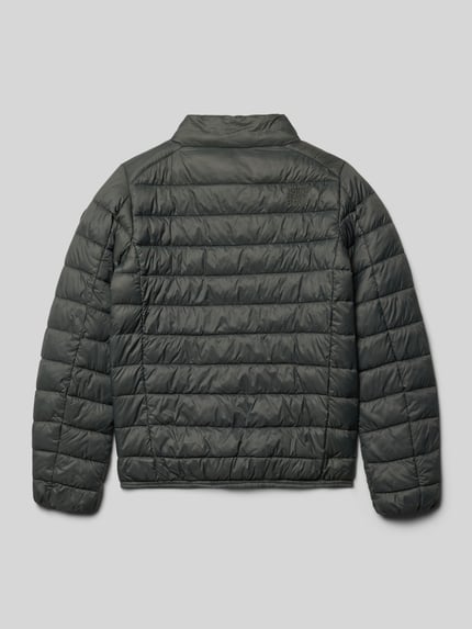 Produktfoto, dunkelgraue Steppjacke mit Kinnschutz Modell 'STINGER' von CARS JEANS, gerade Passform, Rückansicht, horizontale Steppnähte, glatte Textur