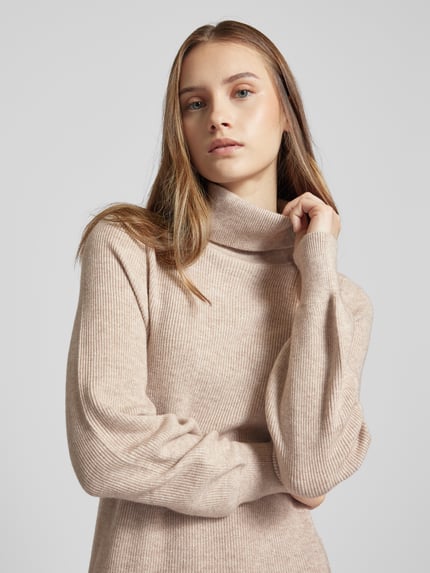 ONLY Knielanges Strickkleid mit Rollkragen Modell 'SASHA' Sand Melange 3
