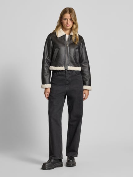 ONLY Regular fit kunstleren jack met voering van teddybont model 'BETTY' Zwart - 1