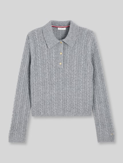 Tommy Hilfiger Poloshirt aus Woll-Mix mit Seide-Anteil Dunkelgrau 2