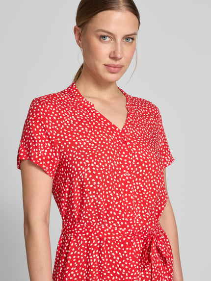 VILA Knielange jurk van viscose met strikceintuur Rood - 3