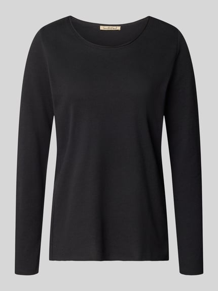 Productfoto, Longsleeve mit Rundhalsausschnitt van Smith and Soul in zwart, katoenmix, recht model, fijne textuur, dameslongsleeve.