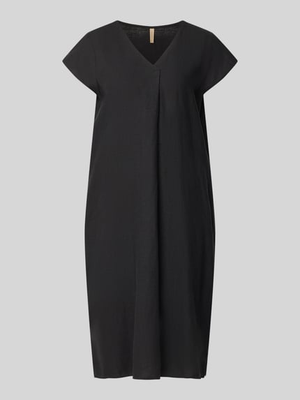 Soyaconcept Knielange linnen jurk met V-hals model 'Ina' Black - 2