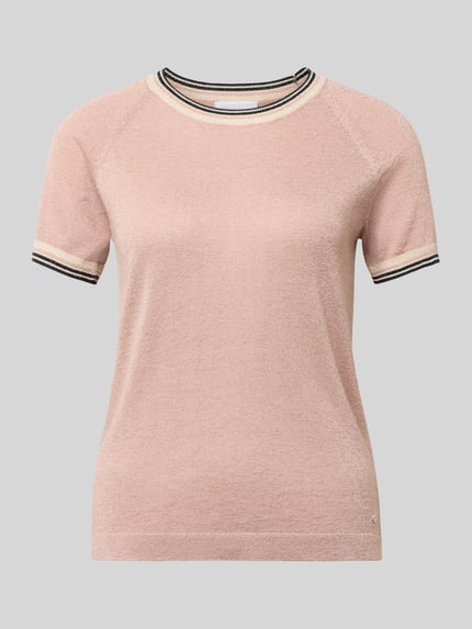 Produktfoto, Regular Fit T-Shirt aus Viskose-Mix in Strick-Optik von Jake*s Collection in zartem Rosa, elastische Abschlüsse, Rundhalsausschnitt, Damen T-Shirt, Rückenlänge 58 cm, Ärmellänge 18 cm