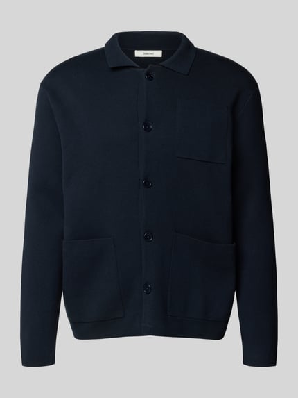 Selected Relaxed fit gebreid jack van katoenmix, model 'MIKE' Donkerblauw - 2