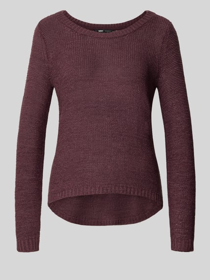 Produktfoto, bordeauxrode regular fit pullover met boothals, fijne gebreide textuur, Regular Fit Pullover met U-Boot-Ausschnitt model 'GEENA' van ONLY, Dames Pullover